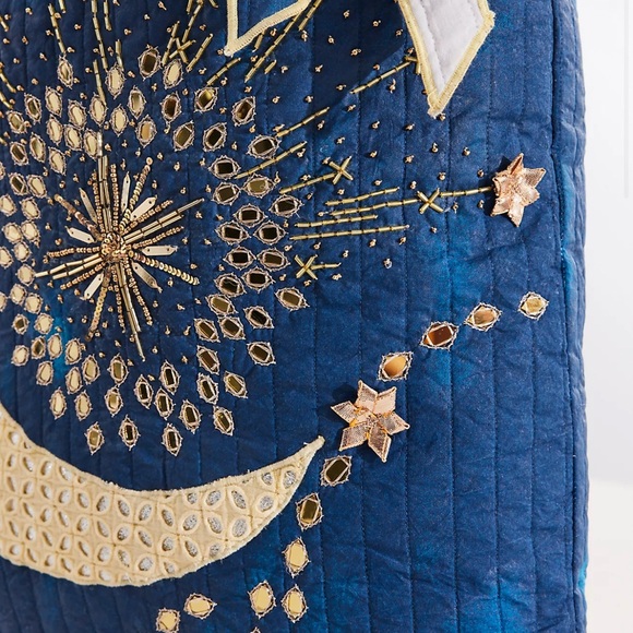 NEW Free People One Perfect Present Gift Sack Blue Crescent Embroidered